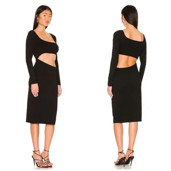 Superdown Lola Cut Out Dress Black Jersey Long Sleeve Square Neck‎ Sz XS - Picture 2 of 9